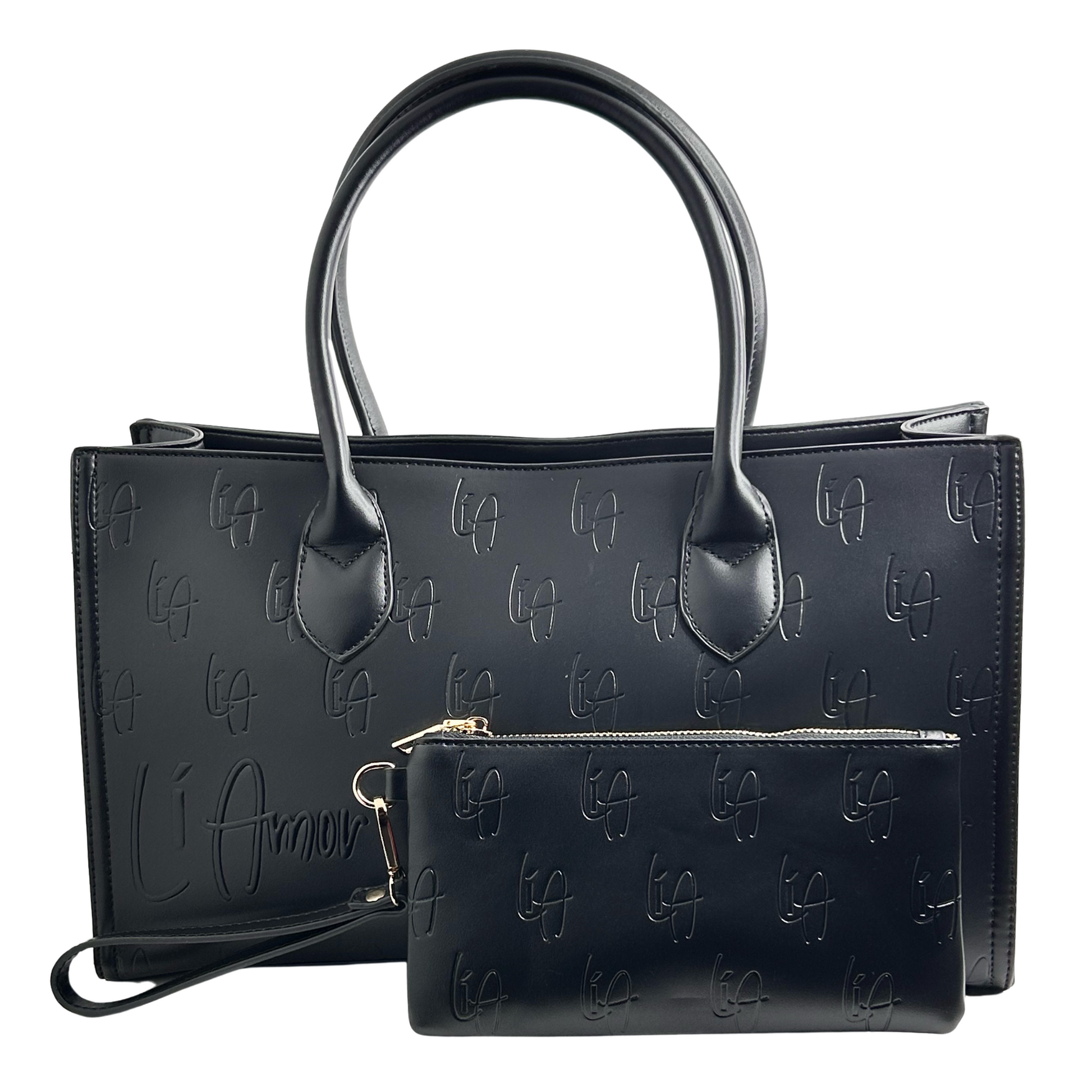 Li Amor embossed/debossed black vegan leather Messenger Bag & Wallet BOSS Set