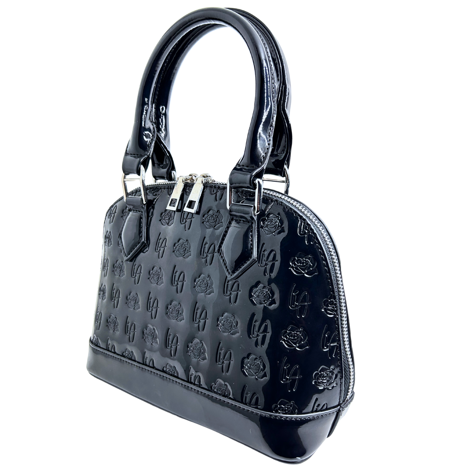 Li Amor shell shape Patent Leather shiny black Rose Purse 