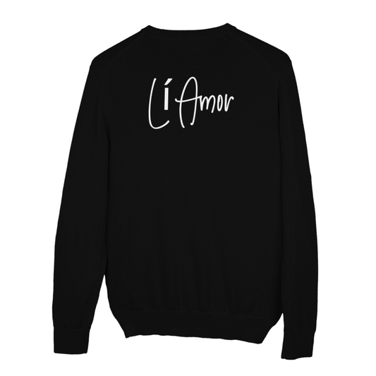 Black Li Amor crewneck sweatshirt with white Li Amor logo across the chest.